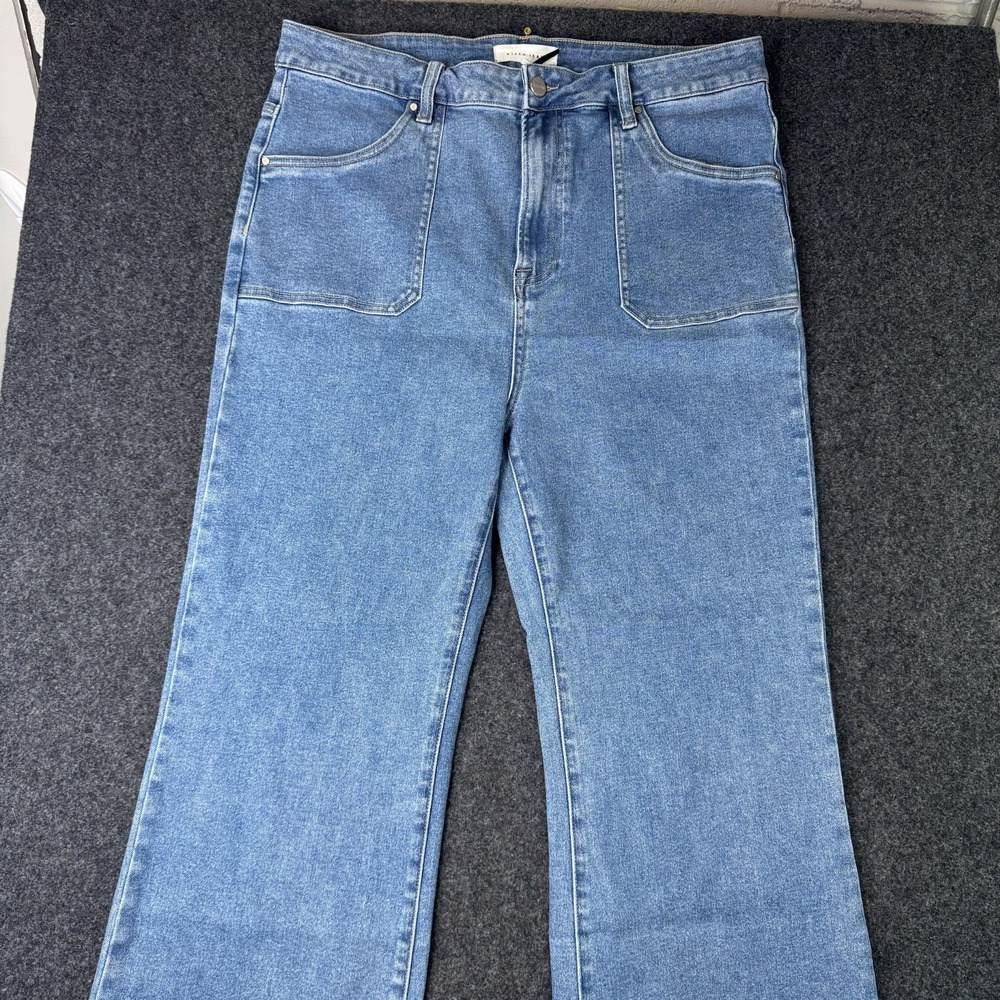 RISEN Jeans Women 2XL High Rise Ankle Flare Front Patch Pocket Stretch Denim